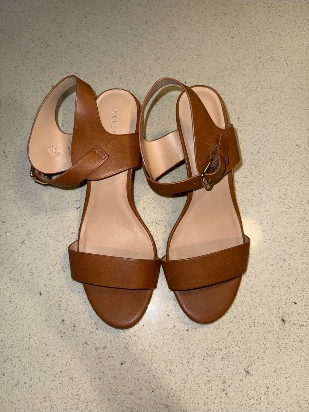 Kelly & Katie Women’s Brown Leather Slingback Blocked Heel Sandals